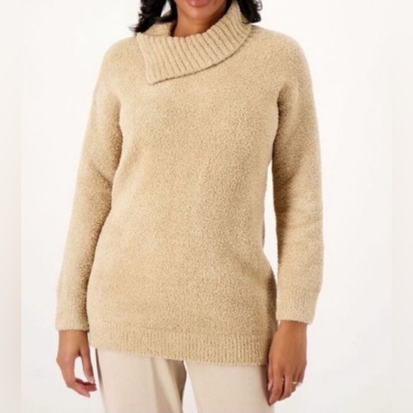 BAREFOOT DREAMS Cozychic Oversized Asymmetrical Cowl Neck Teddy Tunic Sweater - Picture 1 of 8